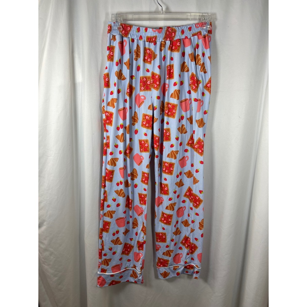 Pink Lily Womens Breakfast Food Print Pajama Pants Blue Large DN24-0915